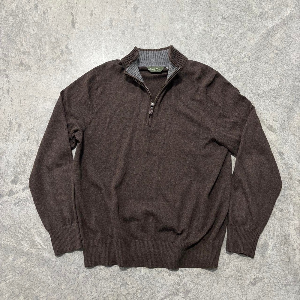 Eddie Bauer Brown Quarter Zip Sweater – Men's Medium – Cotton Cashmere Blend